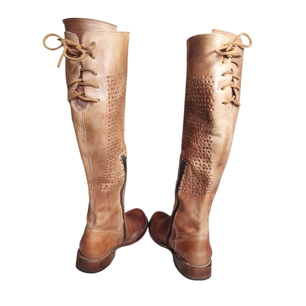 Bed Stu Cambridge Tan Brown Leather Cutout Knee-High Riding Boots - Picture 8 of 14